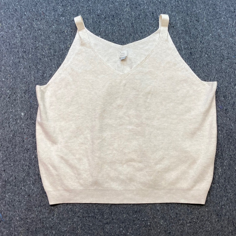 A New Day Knit Tank Top Sz 2X Womens Oatmeal Beige Minimalist Ribbed Cami G81K53